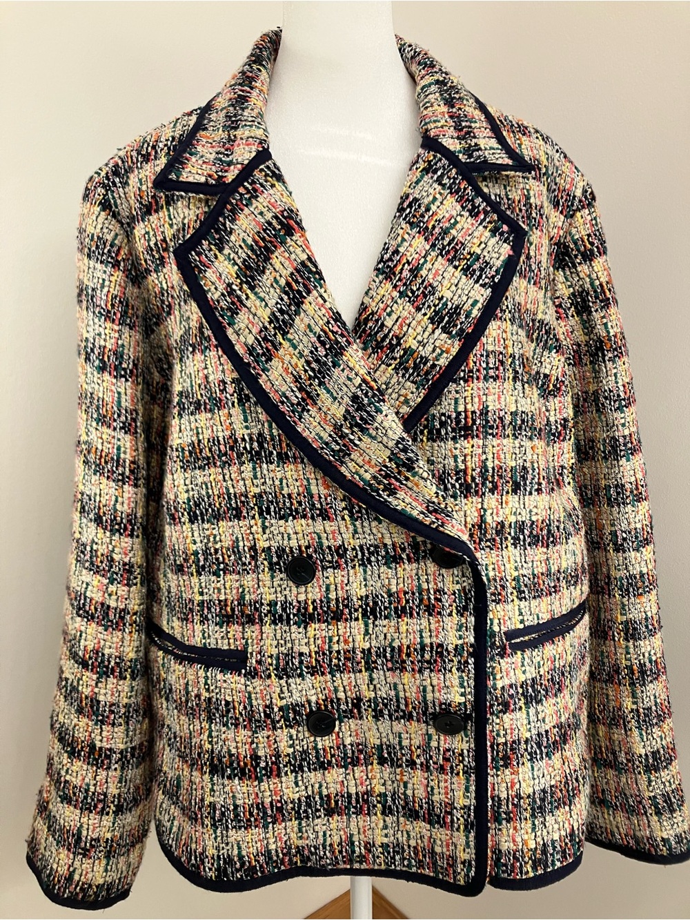 Talbots Multicolor Tweed Blazer with Navy Trim